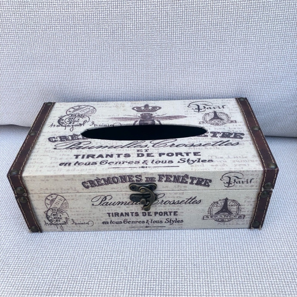 Tissue Box French Napoleonic Bee Paris Postal linen texture Shabby Chic